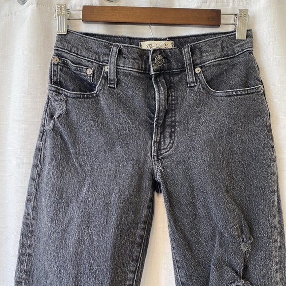 MADEWELL The Mid-Rise Perfect Vintage Straight Distressed Jeans Black Sz 24 - Picture 2 of 13